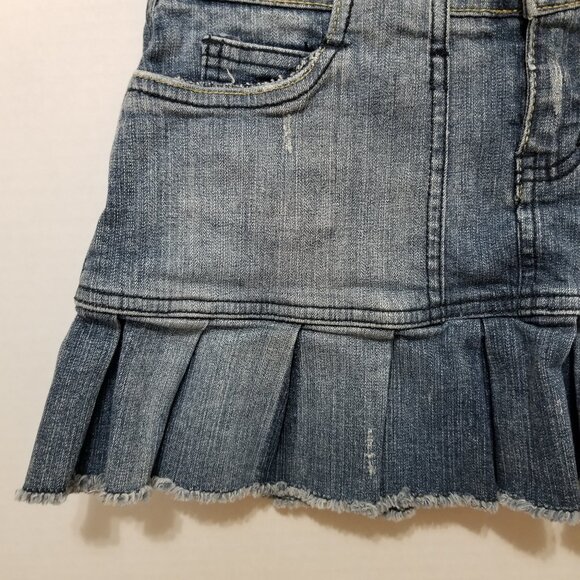 Hydraulic skirt 1/2 pleated denim jean mini frayed raw fringe hem distressed Y2K - Picture 5 of 13